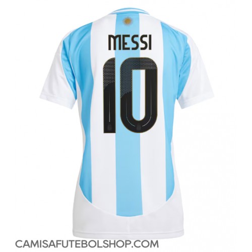 Camisa de time de futebol Argentina Lionel Messi #10 Replicas 1º Equipamento Feminina Copa America 2024 Manga Curta